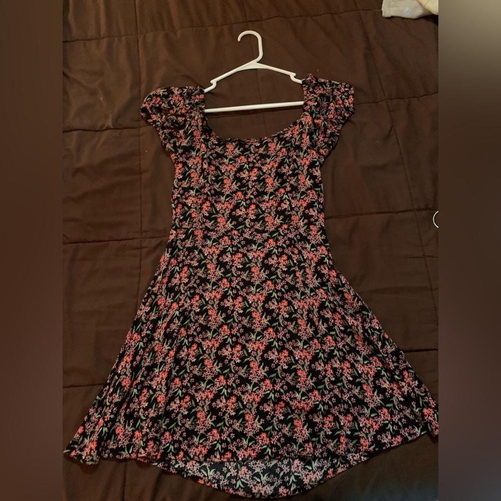 Black floral dress, off shoulder